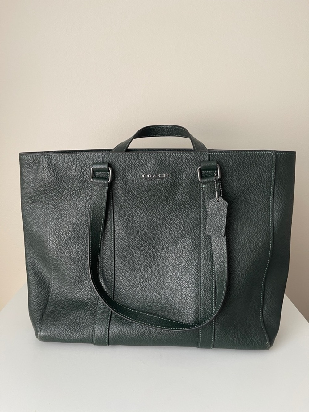 Coach Pebbled Leather Tote in Forest Green
